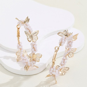 French Style Women's Trendy Geometric Fashion Gold Plated High-End <b>Butterfly</b> Rice Beads Hoop Earrings <b>Light</b> Luxury Big Gift - Product Image 5