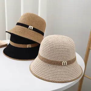 2023 여자의 빈티지 클래식 밀짚 모자 여름 해변 페도라 Trilby 파나마 모자