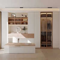 Armoire de chambre à coucher en bois avec porte vitrée, coiffeuse intégrée et design de meuble combiné