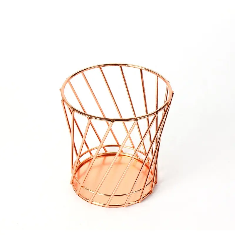 Pencil Holder Wire Metal Pencil Cup. Rose Gold Desk Organizer For Office Supplies School And Home