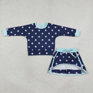 เด็กผู้หญิง เสื้อเชิ้ตแขนยาวลายจุด กระโปรง กางเกงขาสั้น ชุดสีกรมท่า - Product Image 2