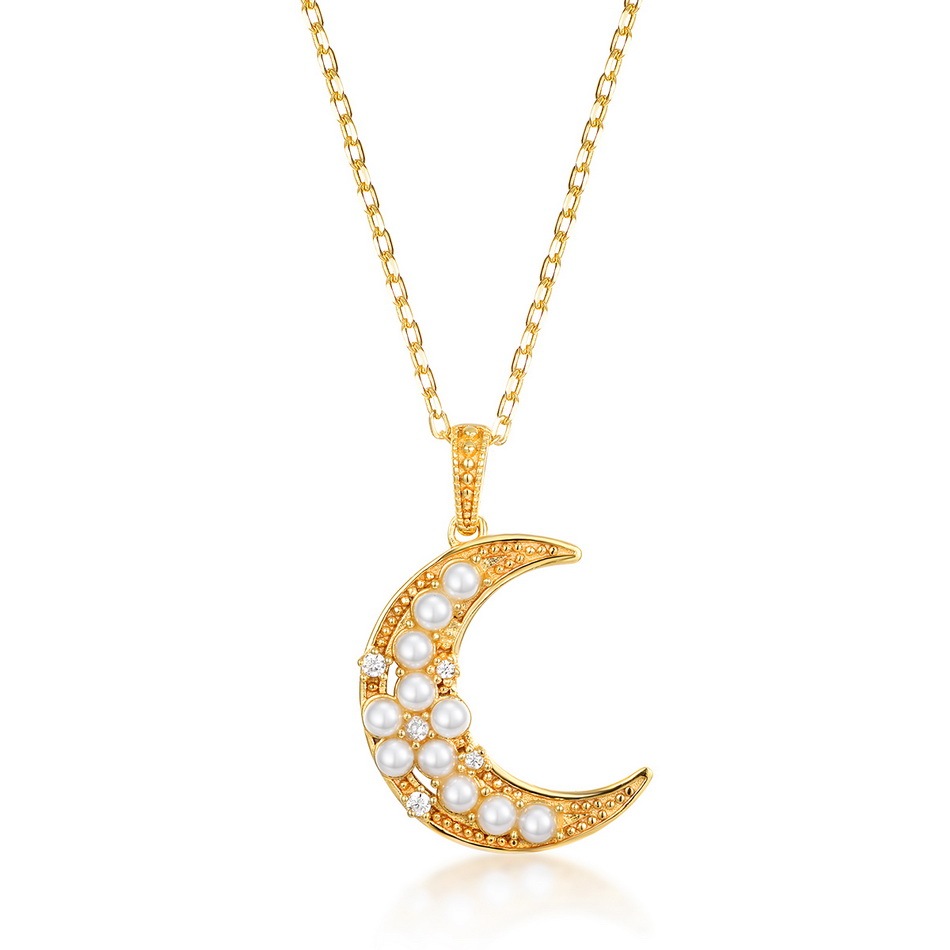 Boho blanco perla de oro plata esterlina media luna Luna encanto forma colgante de joyería