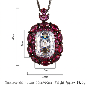 Brass Gold Plated Red Corundum Black Jadeite Pendant Necklace 15*20mm Luxury Statement Link <b>Chain</b> Unisex Daily Occasion Wear - Product Image 3