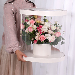Boîte à fleurs en carton avec fenêtre en plastique, logo personnalisé, pour bouquet de roses rondes en PVC transparent, vente en gros pour fleuristes - Product Image 4