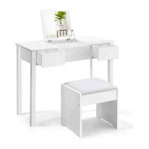 बेडरूम मेकअप लक्जरी आधुनिक सफेद ड्रेसिंग वैनिटी टेबल सेट दर्पण के साथ, मेकअप बेडरूम के लिए ड्रेसिंग वैनिटी डेस्क टेबल