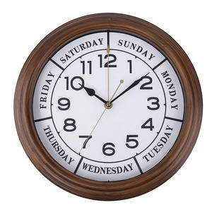 特別なデザインの機能的な平日表示の週間壁掛け時計、無垢材フレーム付き - Product Image 1