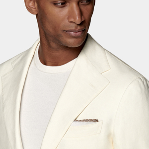 <span class=keywords><strong>Traje</strong></span> de <span class=keywords><strong>hombre</strong></span> de negocios de <span class=keywords><strong>lino</strong></span> <span class=keywords><strong>blanco</strong></span> cremoso delgado de un solo pecho - Product Image 2