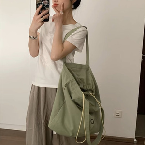 Vente en gros de sacs fourre-tout en coton sacs d'épicerie écologiques sacs à bandoulière fourre-tout en toile sacs à main de transport pliables avec cordon de serrage - Product Image 2