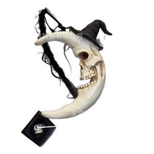 Adorno de luna de resina con calavera de Halloween y sombrero de bruja, decoración para el hogar, regalo para fiestas, para adultos - Product Image 4