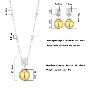 Juego de Collar y Pendientes de Borla con Perlas Doradas de 16-14 mm, Chapados en Oro y Cobre Ecológico de Alta Calidad para Mujer - Product Image 2