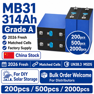 Cellules de batterie LiFePO4 EV MB31 314Ah Grade A, assorties 2026, neuves, pour stockage solaire DIY, distributeurs et installateurs, 200, 500, 2000 pièces - Product Image 1