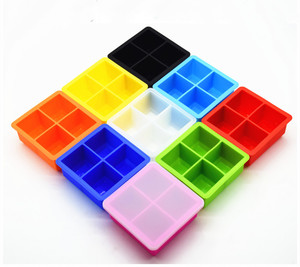 BHD flessibile in Silicone 4 Grid quadrato cubetto di ghiaccio stampo con coperchio rimovibile facile rilascio fare grandi cubetti di ghiaccio per whisky - Product Image 1