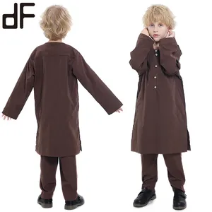 wholesale islamic solid plain design kurta shirts baby clothes boy set for 6-14 year old boy long elastic trouser pants for boys