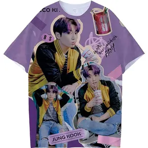 Bangtan Boys Unisex Short Sleeve Casual Kpop Polyester O-neck Print Tops T shirt Mens Oversized T Shirt