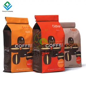 Imballaggio per caffè fondo piatto carta Kraft compostabile sacchetti di caffè con valvola e cerniera Bolsas caffè caffè