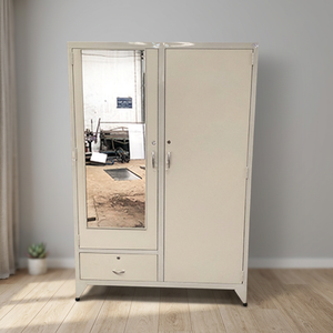 1m8 Wood & Steel Clothing <b>Wardrobe</b> <b>with</b> 50-150kg Load Capacity Flat Panel Doors Hinged Mechanism Freestanding Design - Product Image 3