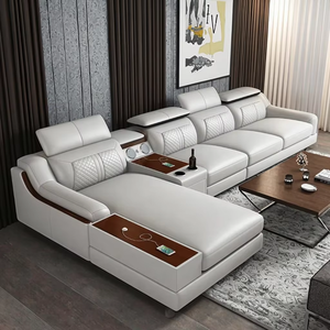 Muebles de Sala de Estar Económicos 2023, Sofás Seccionales en Forma de L, Juego de Sofás de Cuero con Mesa Funcional Personalizable - Product Image 2