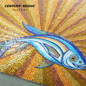 Peinture murale artistique en verre doré Centurymosaic, motif religieux personnalisé fait main de poisson de Jésus, carrelage mural / médaillon en marbre - Product Image 3