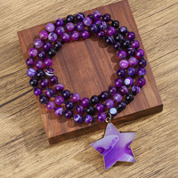 Collier long bohème en perles avec pendentif étoile en améthyste naturelle de Madagascar, idéal pour pull, vente en gros