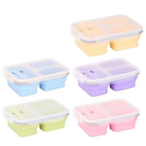 Reusable Silicone Collapsible Three <b>Compartment</b> <b>Lunch</b> Container Bento <b>Box</b> - Product Image 4