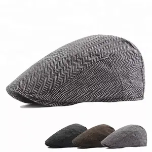 Groothandel In Voorraad Mannen Herfst Lente Herfst Visgraat Taxichauffeur Golfwol Sport Baret Cap Tweed Ivy Platte Pet Hoed Voor Heren