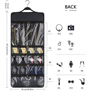 Best New Folding Large Wall Storage Bag Double Sided 49 Pockets Hanging Jewelry Organizer Zipper Black <b>Space</b>-<b>Saving</b> PVC Fabric - Product Image 2