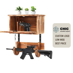Estante de Pared para Armas de Fuego, Soporte para Rifles y <span class=keywords><strong>Escopetas</strong></span> de Madera con Gabinete de Almacenamiento Seguro para Pistolas con Cerradura, 2 en 1 - Product Image 1