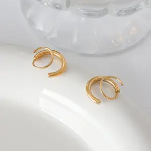 Double Twist Hoops Earrings Stainless Steel 18k Gold Plated Small Classic Hoops