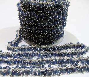 Chaîne de perles pendantes en fil métallique fait à la main bijoux saphir bleu Rondelle perles de pierre à facettes chapelet en grappe prix de gros utilisation - Product Image 2