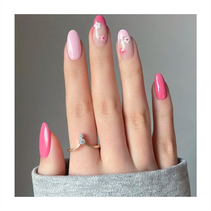 <span class=keywords><strong>Uñas</strong></span> Postizas de Almendra Estilo Personal, Puntas Nude con Estampado de <span class=keywords><strong>Flores</strong></span> Blancas, Pintura <span class=keywords><strong>en</strong></span> la Posición Exterior, Suministros de Color Verde, <span class=keywords><strong>Uñas</strong></span> Postizas Personalizadas - Product Image 2