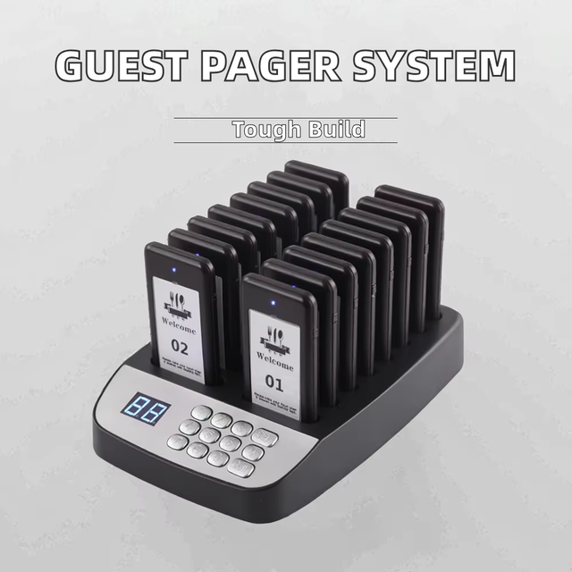 Waterproof Restaurant Coaster Pager System 16 Wireless Guest Pagers for Queue Calling Restaurant Clinic Cafe Nursing Home Bank