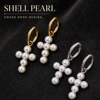 Boucles d'oreilles créoles en acier inoxydable 304 avec perles coquillages dorées 38 mm pour femme