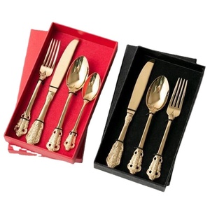 Couteau à steak, fourchette et cuillère en acier inoxydable 304 gravé, série Palais Rétro Luxe Léger, pour restaurant occidental - Product Image 5