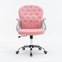 Chaise de travail pivotante rétro à dossier moyen, en cuir PU rose, chaise de coiffeuse, chaise de bureau, hauteur réglable