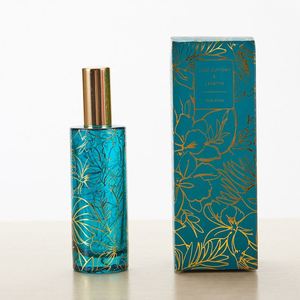 ขวดน้ำหอมปรับอากาศลายใบไม้สีเขียวอมฟ้าพร้อมฝาปิดและแท่งไม้หวาย - Product Image 5