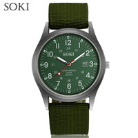 Montres Décontractées à Quartz pour Hommes, Boîtier en Alliage, Cadran en Verre, Calendrier, Tissu Militaire, Montres Cadeaux de Sport