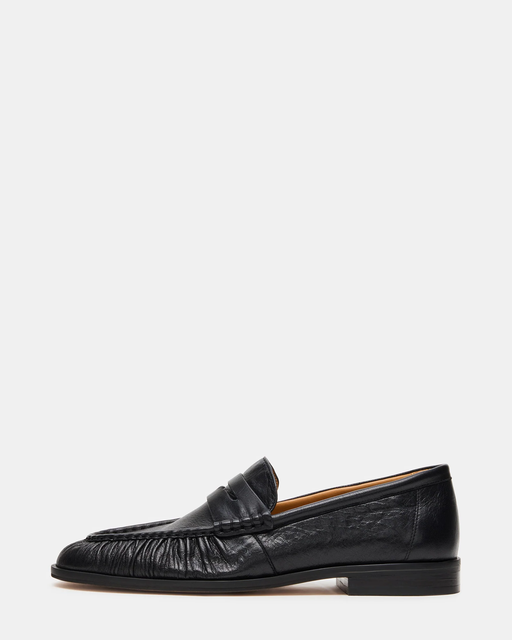 Black Crinkled Leather Penny Loafers for Men Classic Slip-On Dress Shoes Business & Daily Wear