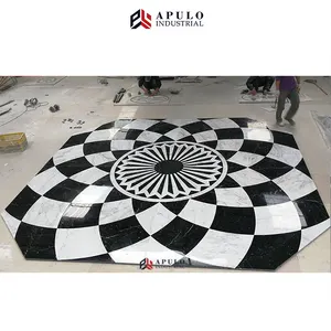 Feature luxury waterjet marble mosaic square black and white marble floor medallions black for corridor