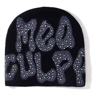 Bonnet d'hiver unisexe 100% acrylique tricoté Jacquard Mea Culpa strass bonnets Vente en gros en stock - Product Image 3