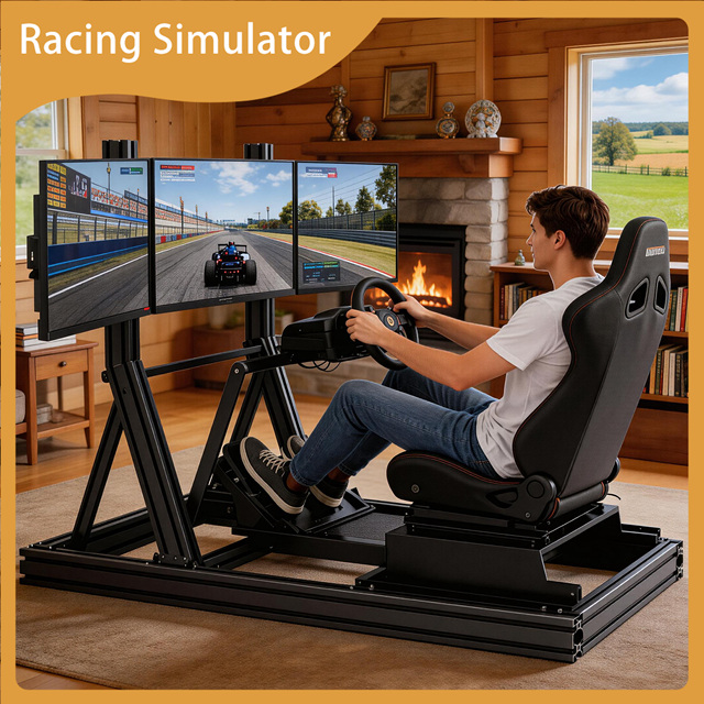 Sim Racing Cockpit with Aluminum Extrusion Frame for Durable and Long Lasting Sim Racing Use