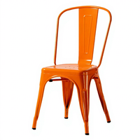 Chaise empilable orange pour restaurant, hôtel, bar, style industriel antique, acier inoxydable, 8 kg, mobilier vintage pour la maison