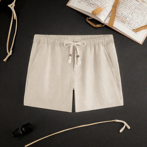 Custom <b>Men</b> Solid 100% Linen <b>Woven</b> Board <b>Shorts</b> Elastic Waist Drawstring Casual Breathable Quick Dry OEM Service Running <b>Shorts</b> - Product Image 3