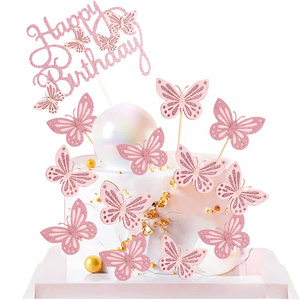 Outil accessoire de cuisine mixte comestible rose papillon plaquette papier de riz Toppers de <span class=keywords><strong>gâteau</strong></span> décoration de <span class=keywords><strong>gâteau</strong></span> de fête d'anniversaire - Product Image 2