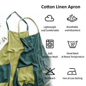 Bán buôn Bông lanh hộ gia đình nhà bếp đầu bếp màu khối tạp dề với túi lớn - Product Image 5
