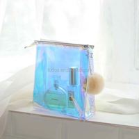 Pochette de voyage étanche en PVC personnalisée à faible MOQ, scintillante, holographique, arc-en-ciel, mignonne, pour maquillage et beauté