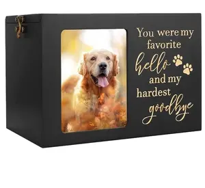 狗猫骨灰定制宠物纪念骨灰盒、带相框的大型木制葬礼火化骨灰盒、纪念纪念品记忆盒