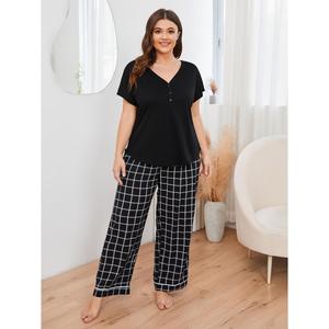 Ensemble de pantalons de détente pour femmes en gros, manches courtes, grandes tailles, printemps-été, vêtements d'intérieur, broderie logo - Product Image 2