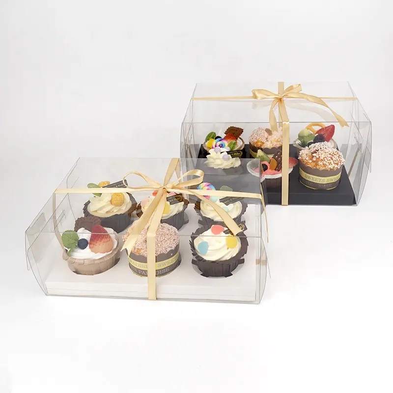 Caixa de embalagem de bolo transparente, 6 cupcakes muffin para janela de animais de estimação
