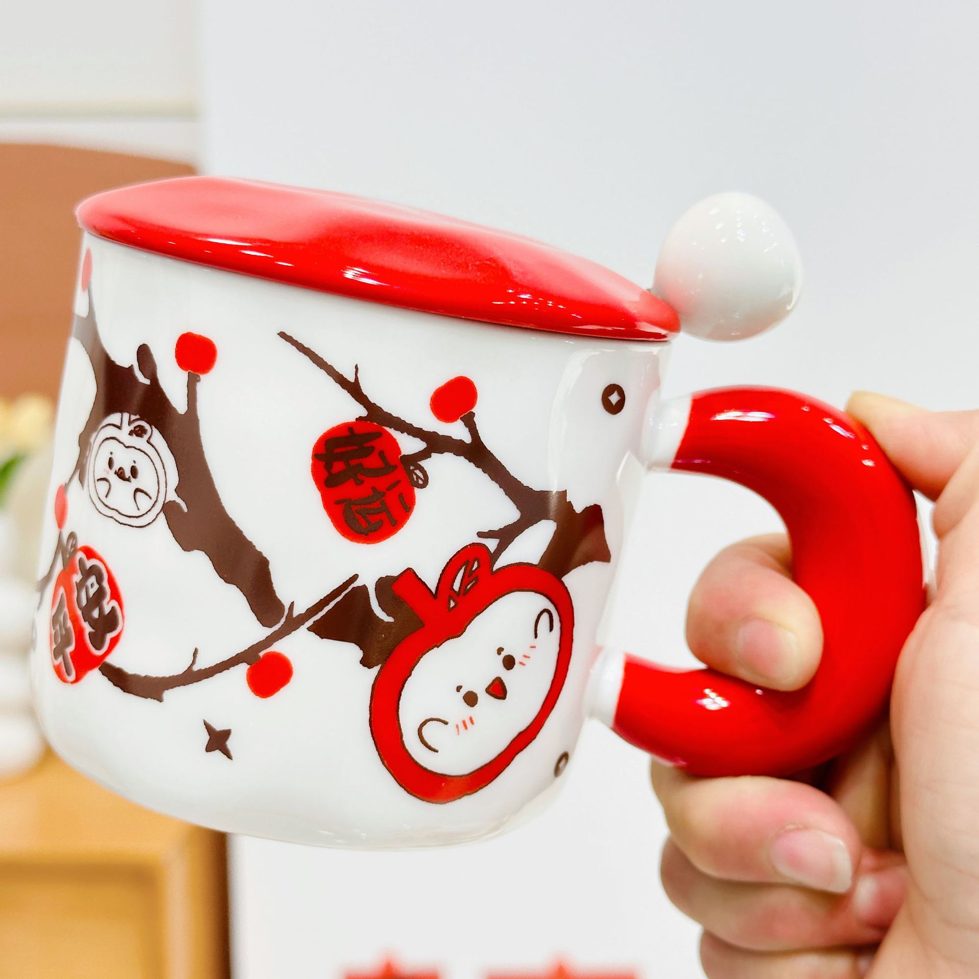 Bonne chance petite pomme tasse en céramique avec couvercle et cuillère