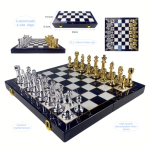 Ensemble d'échecs international <span class=keywords><strong>de</strong></span> haute qualité pour enfants, motif marbre noir et blanc, <span class=keywords><strong>échiquier</strong></span> <span class=keywords><strong>en</strong></span> <span class=keywords><strong>bois</strong></span> pliable luxueux pour la vente <span class=keywords><strong>en</strong></span> gros - Product Image 1